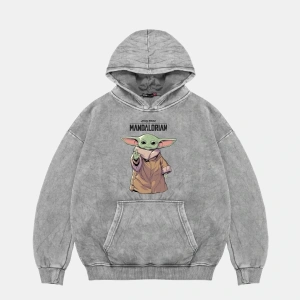 V2 The Mandalorian Yoda Baskılı Oversize Unisex Premium Beyaz