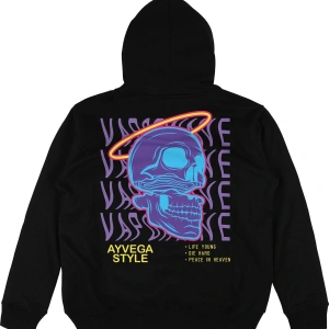 Vapoawave Siyah Oversize Unisex Kapüşonlu Sweatshirt Hoodie