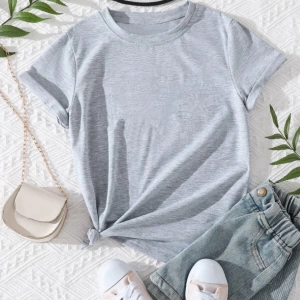 VASK Ünisex Rahat Kalıp Pamuklu Düz Gri-melanj Çocuk T-shirt TYC00773675543