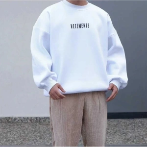 Vetements Renkli Oversize Bisiklet Yaka Pamuklu Sweatshirt Beyaz