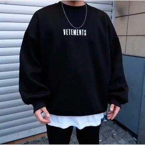 Vetements Renkli Oversize Bisiklet Yaka Pamuklu Sweatshirt Beyaz