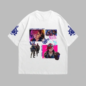 VI Arcane Baskılı Oversize Unisex Beyaz