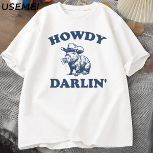 Vintage 90s Komik Kapibara T Shirt Kadın Retro Y2k Estetik Sevimli Howdy Darlin T-Shirt Komik 3030