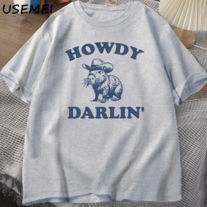 Vintage 90s Komik Kapibara T Shirt Kadın Retro Y2k Estetik Sevimli Howdy Darlin T-Shirt Komik 3030