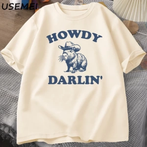 Vintage 90s Komik Kapibara T Shirt Kadın Retro Y2k Estetik Sevimli Howdy Darlin T-Shirt Komik 3030