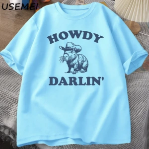 Vintage 90s Komik Kapibara T Shirt Kadın Retro Y2k Estetik Sevimli Howdy Darlin T-Shirt Komik 3030