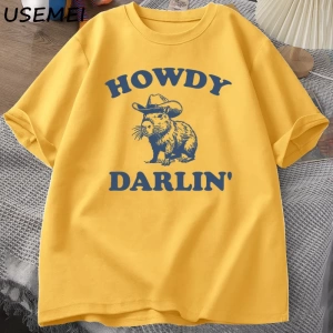 Vintage 90s Komik Kapibara T Shirt Kadın Retro Y2k Estetik Sevimli Howdy Darlin T-Shirt Komik 3030