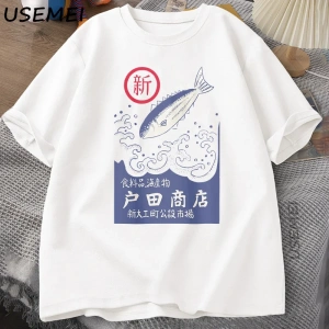 Vintage Japon Grafik T-Shirt Balık Deniz Ürünleri Tee Retro T Shirt Yüksek Kaliteli pamuklu g 2953