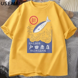 Vintage Japon Grafik T-Shirt Balık Deniz Ürünleri Tee Retro T Shirt Yüksek Kaliteli pamuklu g 2953