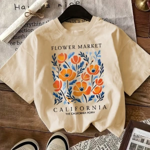 Vintage Loose Kişilik Sokak Grafik Baskılı Yuvarlak Yaka Kısa Kollu Tişört