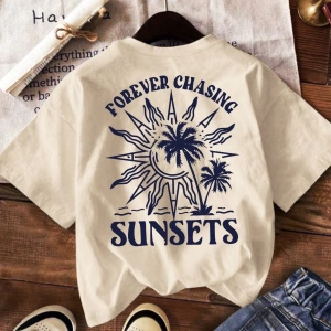 Vintage Loose Kişilik Sokak Grafik Baskılı Yuvarlak Yaka Kısa Kollu Tişört