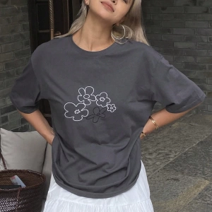 Vintage Loose Kişilik Sokak Grafik Baskılı Yuvarlak Yaka Kısa Kollu Tişört