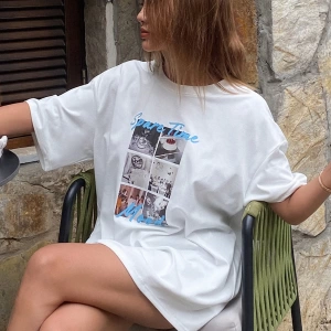 Vintage Loose Kişilik Sokak Grafik Baskılı Yuvarlak Yaka Kısa Kollu Tişört