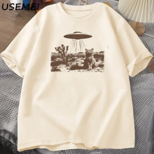 Vintage UFO Cowboy Cat T Shirt Retro T-Shirt 90s Western Tshirt Wild West Kitten Tshirt Casua 3047