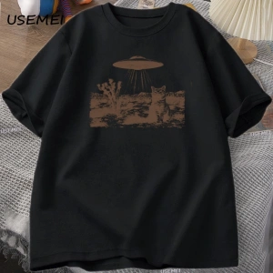 Vintage UFO Cowboy Cat T Shirt Retro T-Shirt 90s Western Tshirt Wild West Kitten Tshirt Casua 3047