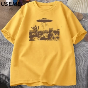 Vintage UFO Cowboy Cat T Shirt Retro T-Shirt 90s Western Tshirt Wild West Kitten Tshirt Casua 3047