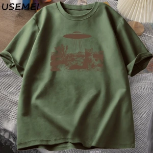 Vintage UFO Cowboy Cat T Shirt Retro T-Shirt 90s Western Tshirt Wild West Kitten Tshirt Casua 3047