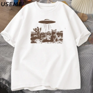 Vintage UFO Cowboy Cat T Shirt Retro T-Shirt 90s Western Tshirt Wild West Kitten Tshirt Casua 3047