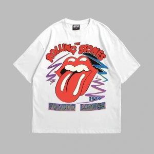 Voodoo Lounge Baskılı Oversize Unisex Beyaz