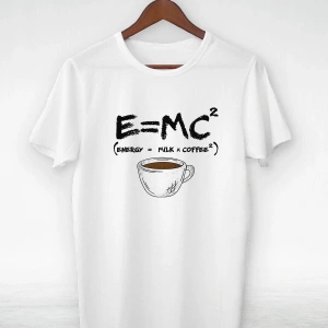Vtshirt Beyaz -unisex - E=mc Coffe-ıllustrasyon Çizim- Y-060