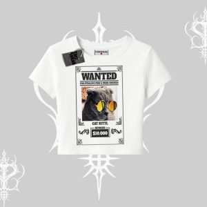 Wanted Temalı Kedi Baskılı Babby Tee Tshirt