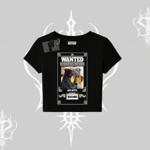 Wanted Temalı Kedi Baskılı Babby Tee Tshirt