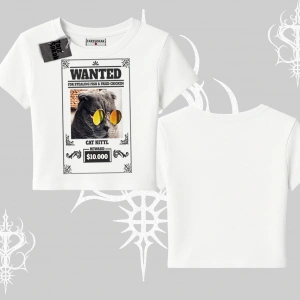 Wanted Temalı Kedi Baskılı Babby Tee Tshirt