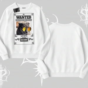 Wanted Temalı Kedi Baskılı Biskilet Sweatshirt