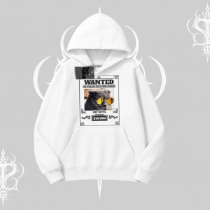 Wanted Temalı Kedi Baskılı Kapşonlu Sweatshirt