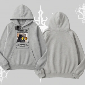 Wanted Temalı Kedi Baskılı Kapşonlu Sweatshirt