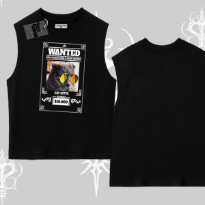 Wanted Temalı Kedi Baskılı Kolsuz Tshirt