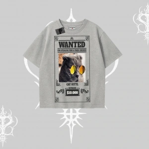 Wanted Temalı Kedi Baskılı Oversize Tshirt