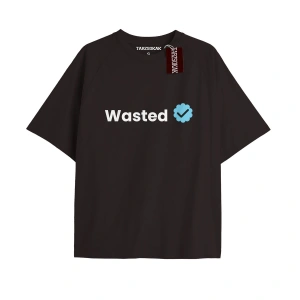 WASTED Unisex Oversize Yazılı Tshirt SİYAH