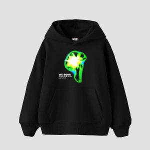 WE BORN Baskılı Oversize Unisex Siyah