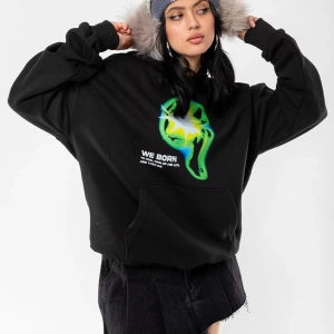 WE BORN Baskılı Oversize Unisex Siyah