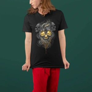 Wed Kuru Kafa Gold Görünüm Dead Gothic Rocker Dijital Baskılı T-shirt