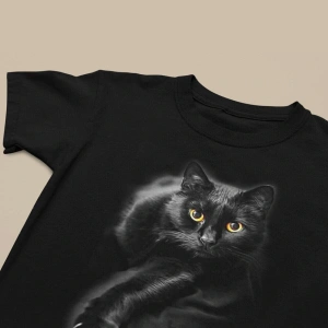 Wed Unisex Siyah Renk, Modern Regular Fit Kalıp, Yumuşak Kumaş Sevimli Kedi Tshirt