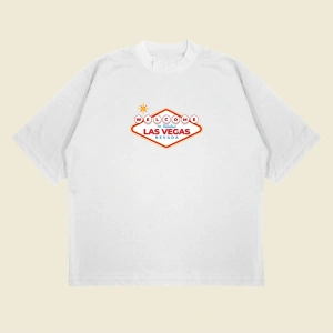 Welcome Las Vegas Baskılı Oversize Unisex Pamuklu Nefes Alan Kalın Kumaşlı