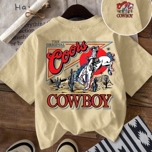 Western Cowboy Baskılı Rahat Yuvarlak Yaka Erkek Tişörtü