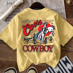 Western Cowboy Baskılı Rahat Yuvarlak Yaka Erkek Tişörtü