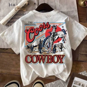 Western Cowboy Baskılı Rahat Yuvarlak Yaka Erkek Tişörtü