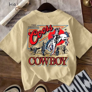 Western Cowboy Baskılı Rahat Yuvarlak Yaka Erkek Tişörtü