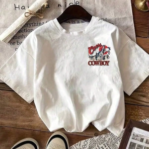 Western Cowboy Baskılı Rahat Yuvarlak Yaka Erkek Tişörtü