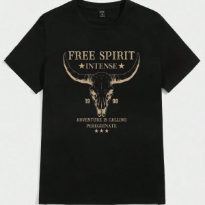Western Cowboy Skull Print Slim Fit Erkek Siyah Tişört