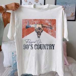 Western Cowgirl Vintage Desen Kadın Rahat Yuvarlak Yaka Kısa Kollu Tişört