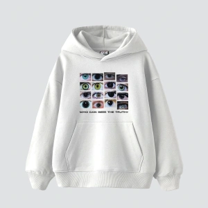 Who Can See Baskılı Oversize Unisex Premium Beyaz