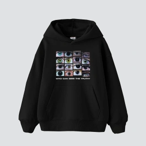 Who Can See Baskılı Oversize Unisex Premium Siyah