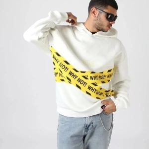 Why Not Baskılı Beyaz Oversize Unisex Kapüşonlu