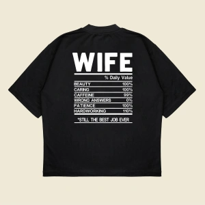 Wife Baskılı Oversize Unisex Pamuklu Nefes Alan Kalın Kumaşlı