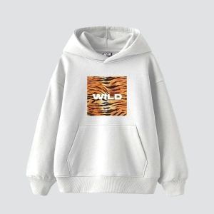 Wild Baskılı Oversize Unisex Beyaz